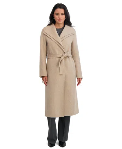 Tahari Women's Slim Fit Double-faced Wool Blend Belted Wrap Coat In Neutral