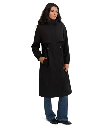 Tahari Women's Softshell Trench Coat Lightweight Windproof Rain Jacket In Black