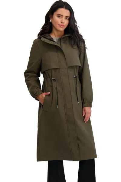 Tahari Women's Softshell Trench Coat Lightweight Windproof Rain Jacket In Green