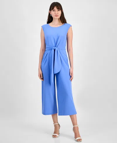 Tahari Women's Tie-waist Cropped Wide-leg Jumpsuit In Ultra Marine
