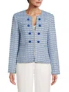 Tahari Women's Tweed Open Front Blazer In Water Drop