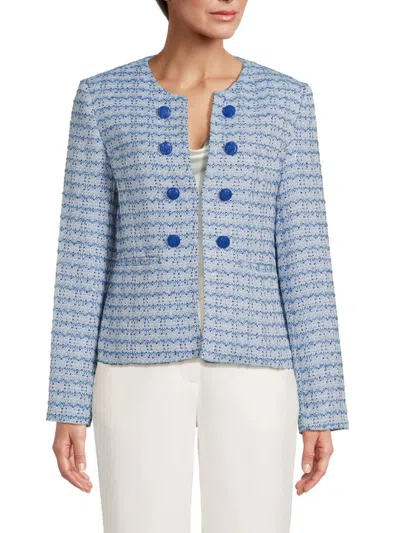 Tahari Women's Tweed Open Front Blazer In Water Drop