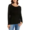 Tahari Womens Chain Ribbed Knit Pullover Sweater In Black
