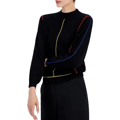 Tahari Womens Contrast Trim Knit Mock Turtleneck Sweater In Black