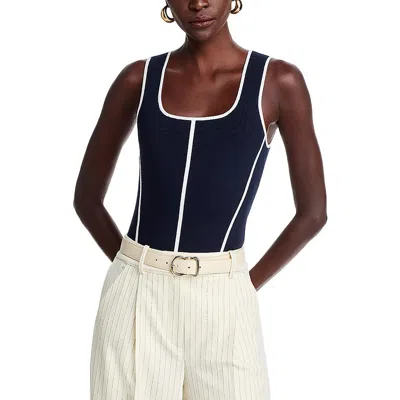 Tahari Womens Contrast Trim Ribbed Knit Pullover Top In Multi