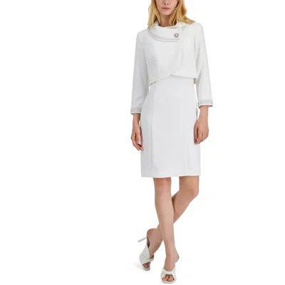 Tahari Womens Embellished Office Wear One-button Suit In White