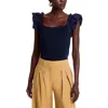 Tahari Womens Knit Ribbed Knit Pullover Top In Blue