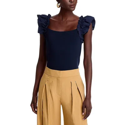 Tahari Womens Knit Ribbed Knit Pullover Top In Blue