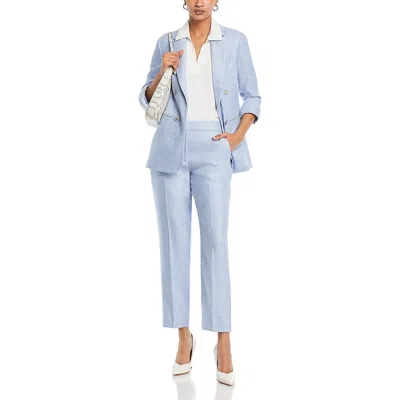 Tahari Womens Solid Pocket Straight Leg Pants In Blue
