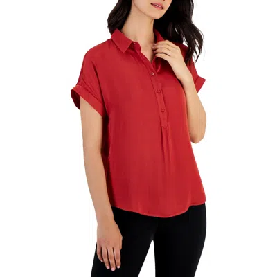 Tahari Womens Solid Polyester Button-down Top In Multi