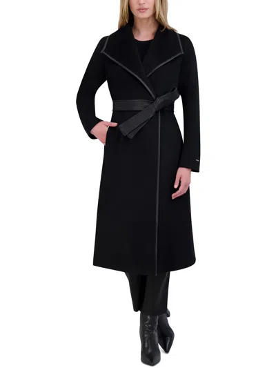 Tahari Womens Wool Blend Maxi Wrap Coat In Black