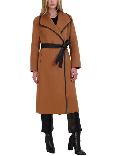 Tahari Womens Wool Blend Maxi Wrap Coat In Brown