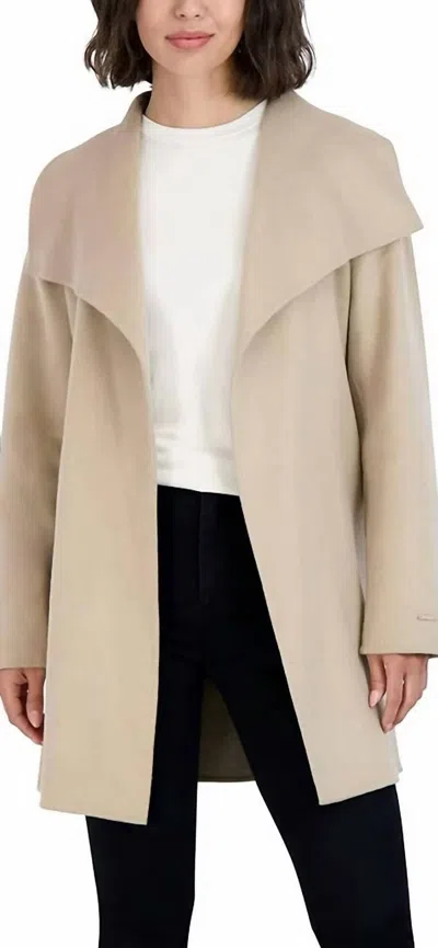 Tahari Wool Blend Peacoat In Beige In Neutral