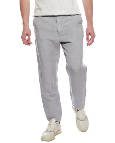 Tahari Woven Flat Front Linen-blend Pant In Gray