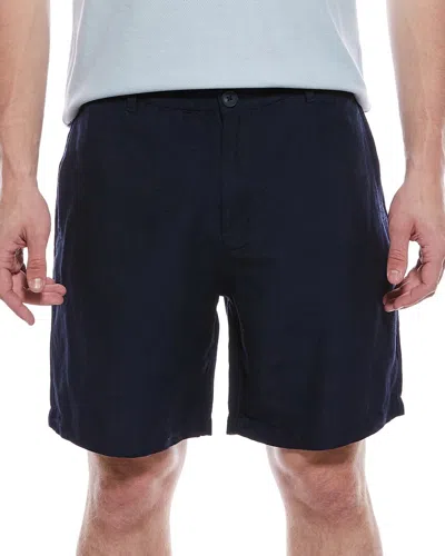 Tahari Woven Flat Front Linen-blend Short In Navy