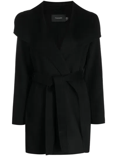 Tahari Wrap-design Belted Coat In Black
