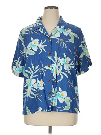 Pre-owned Tahiti Reef Club Woman Short Sleeve Blouse In Blue