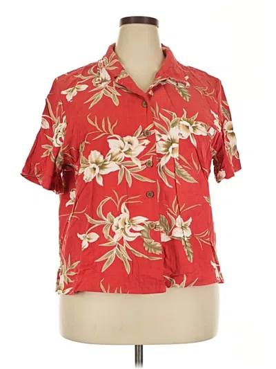 Pre-owned Tahiti Reef Club Woman Short Sleeve Blouse In Red