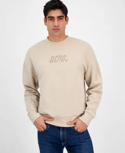 Tai Apparel Men's Ac/dc Relaxed Fit Long Sleeve Crewneck Graphic Sweatshirt In Beige