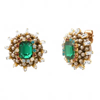 Tai Women's Pearl And Emerald Cut Stone Earrings In Green