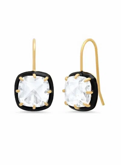 Tai Women's Square Shaped With Enamel Bezel Earring In Black/ Gold In Multi