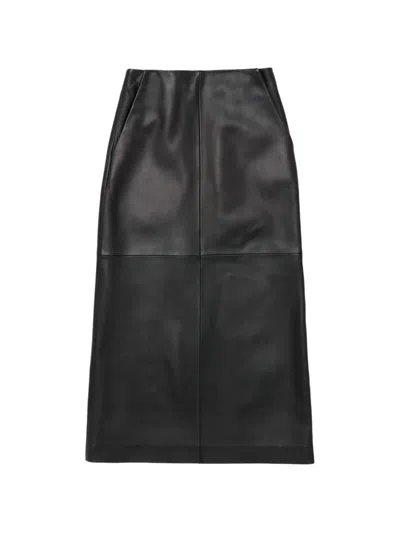 Taiga Takahashi Leather Midi Skirt In Black