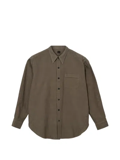 Taiga Takahashi Narrow-collar Zigzag-weave Shirt In Brown