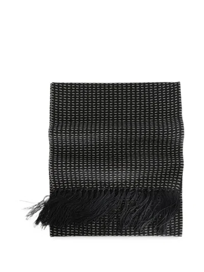 Taiga Takahashi Patterned Fringed Scarf In Black