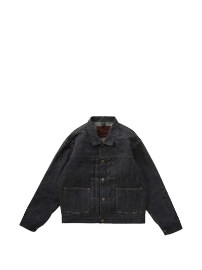 Taiga Takahashi Pleated Cinch-back Denim Jacket In Black