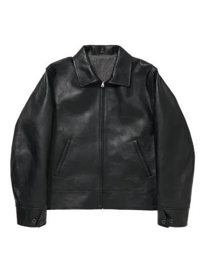Taiga Takahashi Shirt-collar Leather Jacket In Black