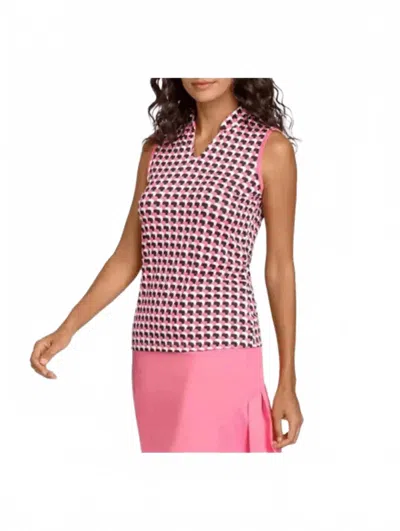 Tail Ollie Novelty Collar Top Stacked Cubes Sleeveless Polo In Pink In Pattern