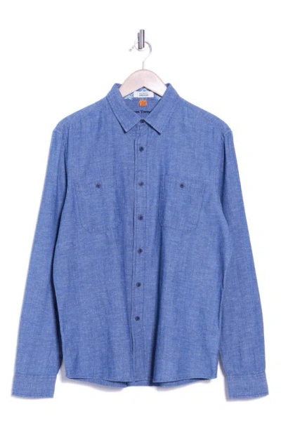 Tailor Vintage Indigo Cotton & Linen Button-up Shirt In Dark Wash