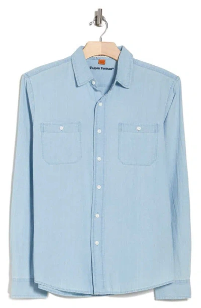 Tailor Vintage Indigo Cotton & Linen Button-up Shirt In Blue
