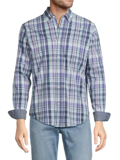 Tailor Vintage Men's Fast Dry Performance Stretch Check Shirt In Blue