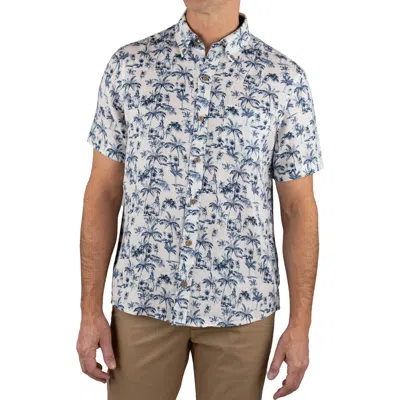 Tailor Vintage Palm Tree Print Short Sleeve Linen Button-down Shirt In Blue