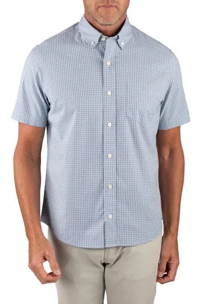 Tailor Vintage Plaid Print Performance Stretch Short Sleeve Regular Fit Shirt In Skyway Infinity Micro Gingham