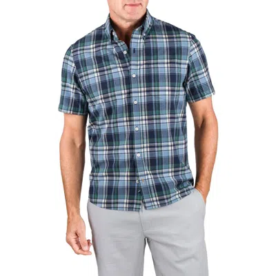 Tailor Vintage Plaid Short Sleeve Button-down Shirt In Blue