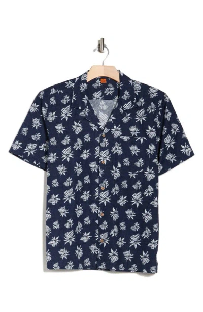 Tailor Vintage Puretec Cool™ Cabana Print Short Sleeve Linen & Cotton Button-up Shirt In Blue