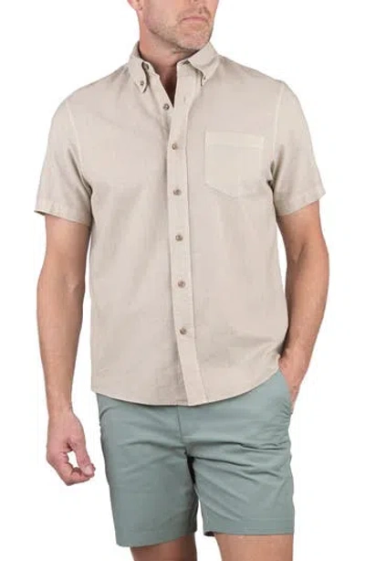 Tailor Vintage Short Sleeve Linen Button-down Shirt In Brown