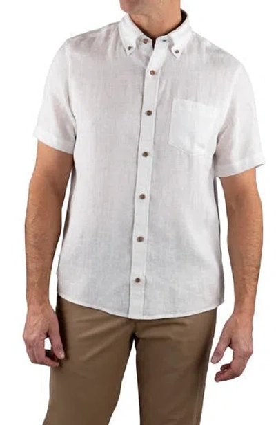 Tailor Vintage Short Sleeve Linen Button-down Shirt In White