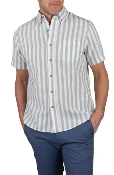 Tailor Vintage Stripe Short Sleeve Linen Button-down Shirt In Gray