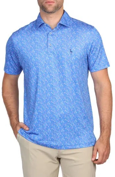 Tailorbyrd Abstract Floral Print Performance Polo In Blue