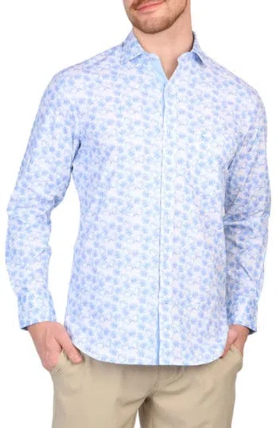 Tailorbyrd Abstract Wildflower Cotton Stretch Button Down Shirt In Dove White