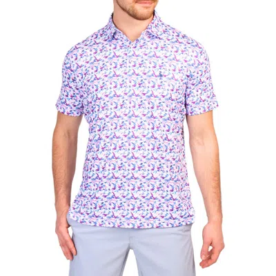 Tailorbyrd Birds Print Performance Polo In Purple