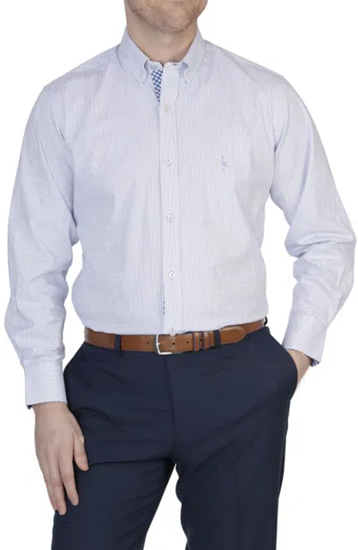 Tailorbyrd Blue Mini Stripe Cotton Stretch Long Sleeve Shirt