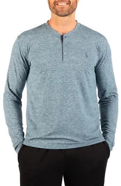 Tailorbyrd Brushed Melange Long Sleeve Henley In Sea Blue