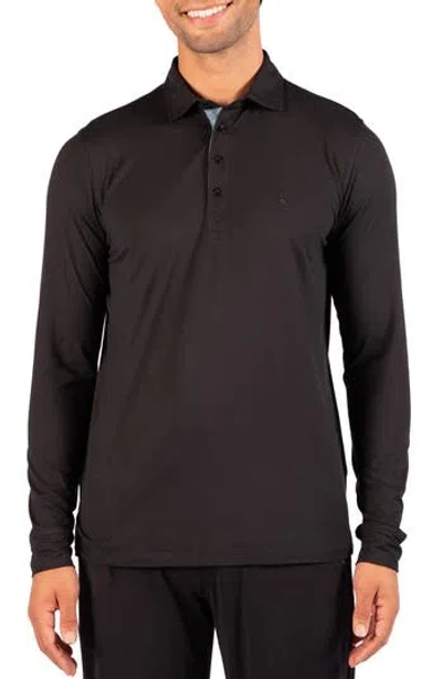 Tailorbyrd Brushed Melange Long Sleeve Polo In Black