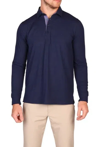Tailorbyrd Brushed Mélange Long Sleeve Polo In Blue