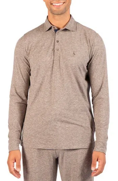 Tailorbyrd Brushed Melange Long Sleeve Polo In Cedar