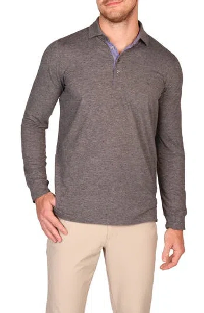 Tailorbyrd Brushed Mélange Long Sleeve Polo In Gray